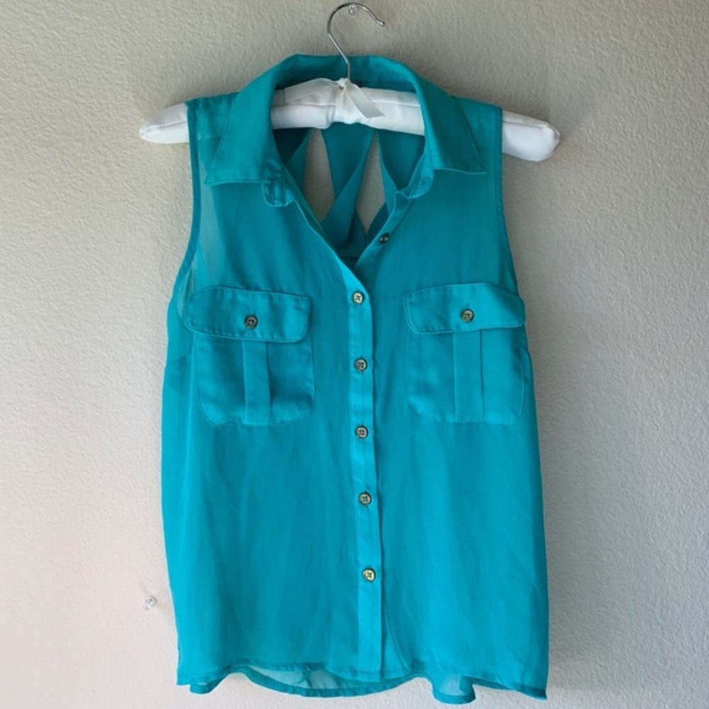 Sheer Green Tank Top with Twisted Back Strappy Accents Size XS Charlotte Russe